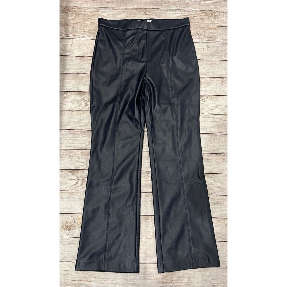 NWT Vila Faux leather high waisted flared trousers in navy Blue XXL
